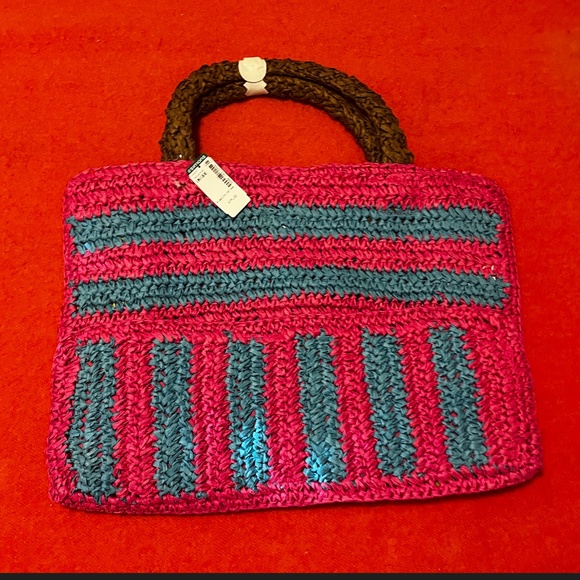 United Colors of Benetton striped colorful large straw tote NWT - Picture 4 of 7